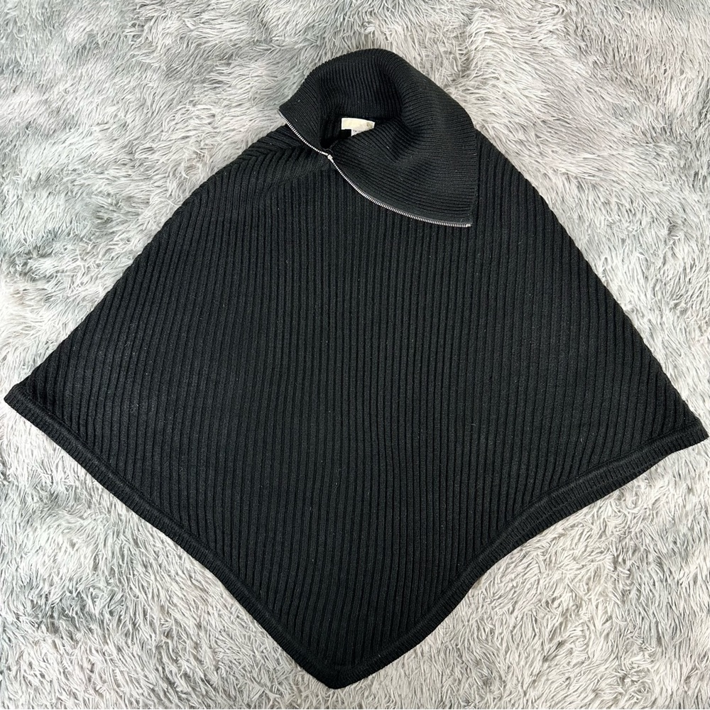 Micheal Kors Black Ribbed Knot Zip Shawl Poncho Women’s M